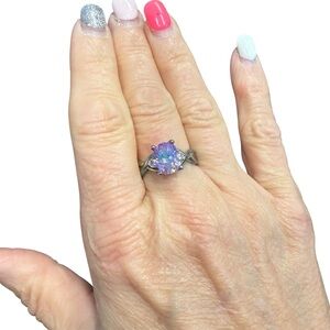 Avon Sterling Silver sunset CZ Iridescent Pink and Purple Ring Size 10 NIB